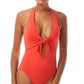 Vince Camuto Women's Knot-Front Halter One Piece Swimsuit Red
