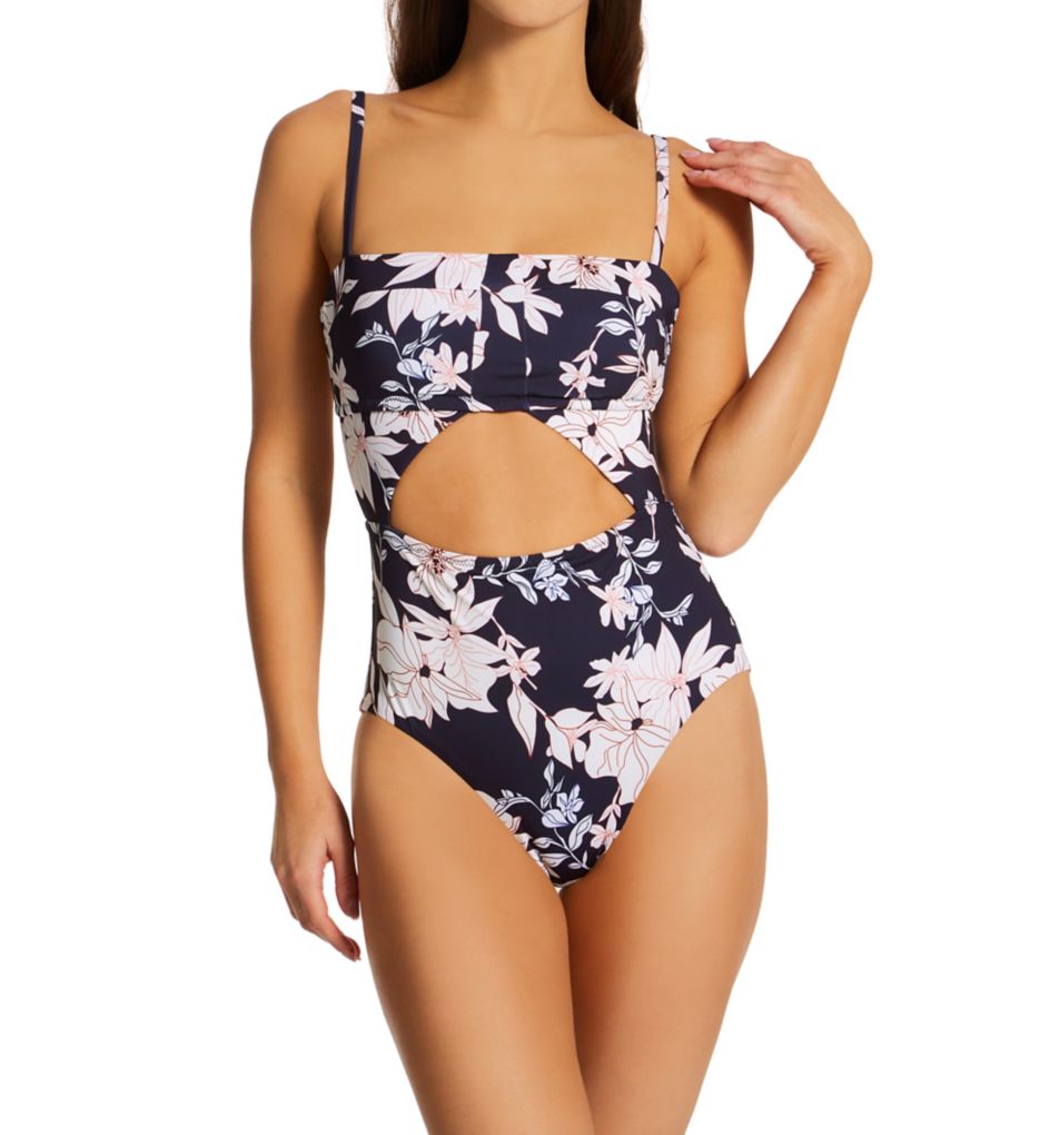 Sanctuary Women's Night in the Jungle Spliced Banded One Piece Swimsuit Black Size Medium