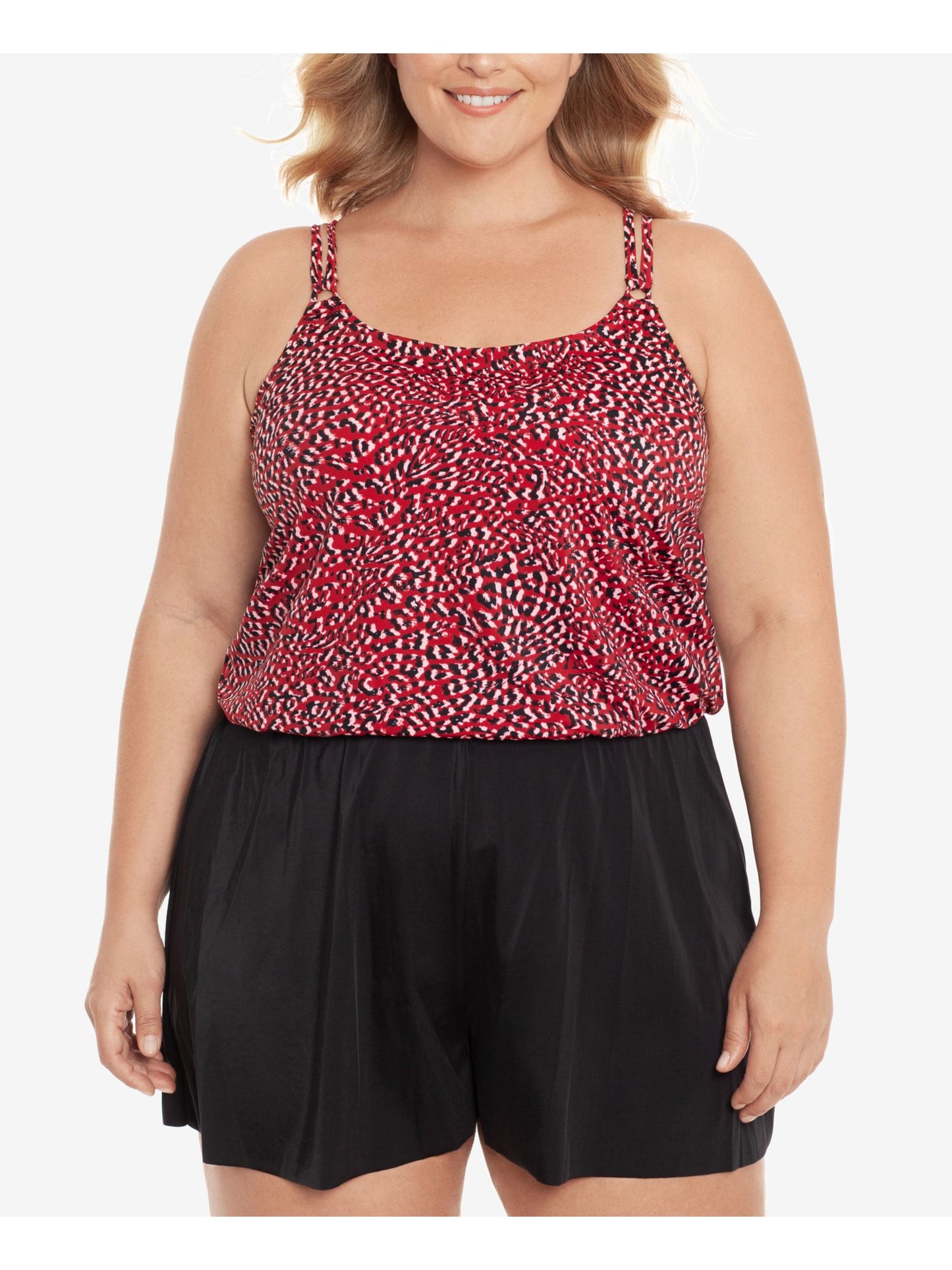 Swim Solutions Women's Printed Stretch Tummy Control Full Bust Support Adjustable Strappy Baby Spice One Piece Swimsuit Red Size 20W