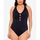 Ralph Lauren Women's Tummy Control Non Removable Cups Cutout Scoop Neck One Piece Swimsuit Black Size 18W