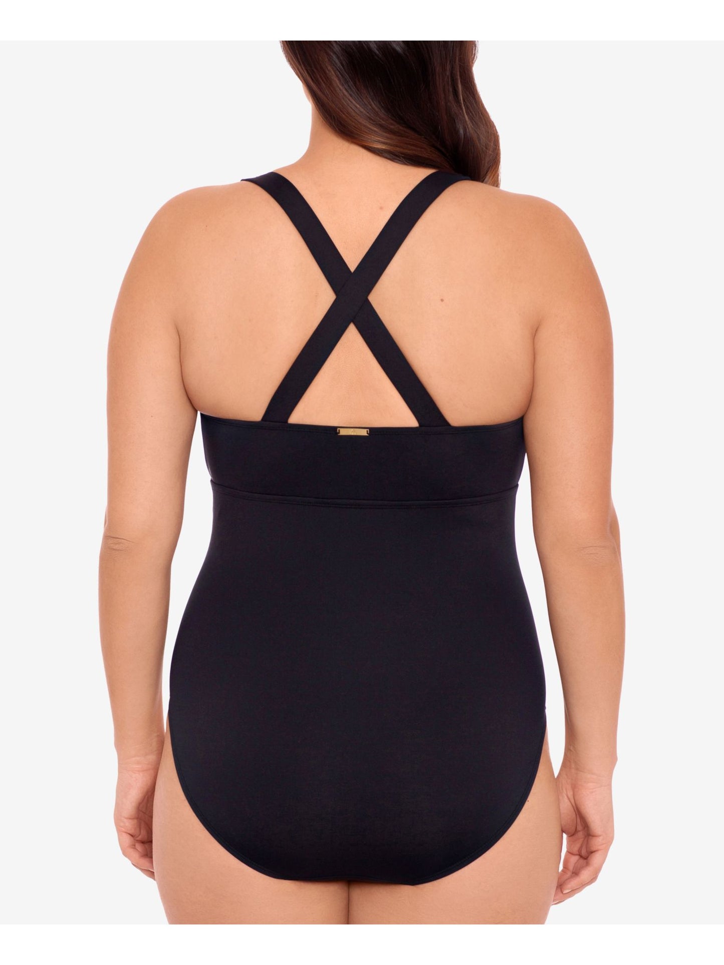 Ralph Lauren Women's Tummy Control Non Removable Cups Cutout Scoop Neck One Piece Swimsuit Black Size 18W