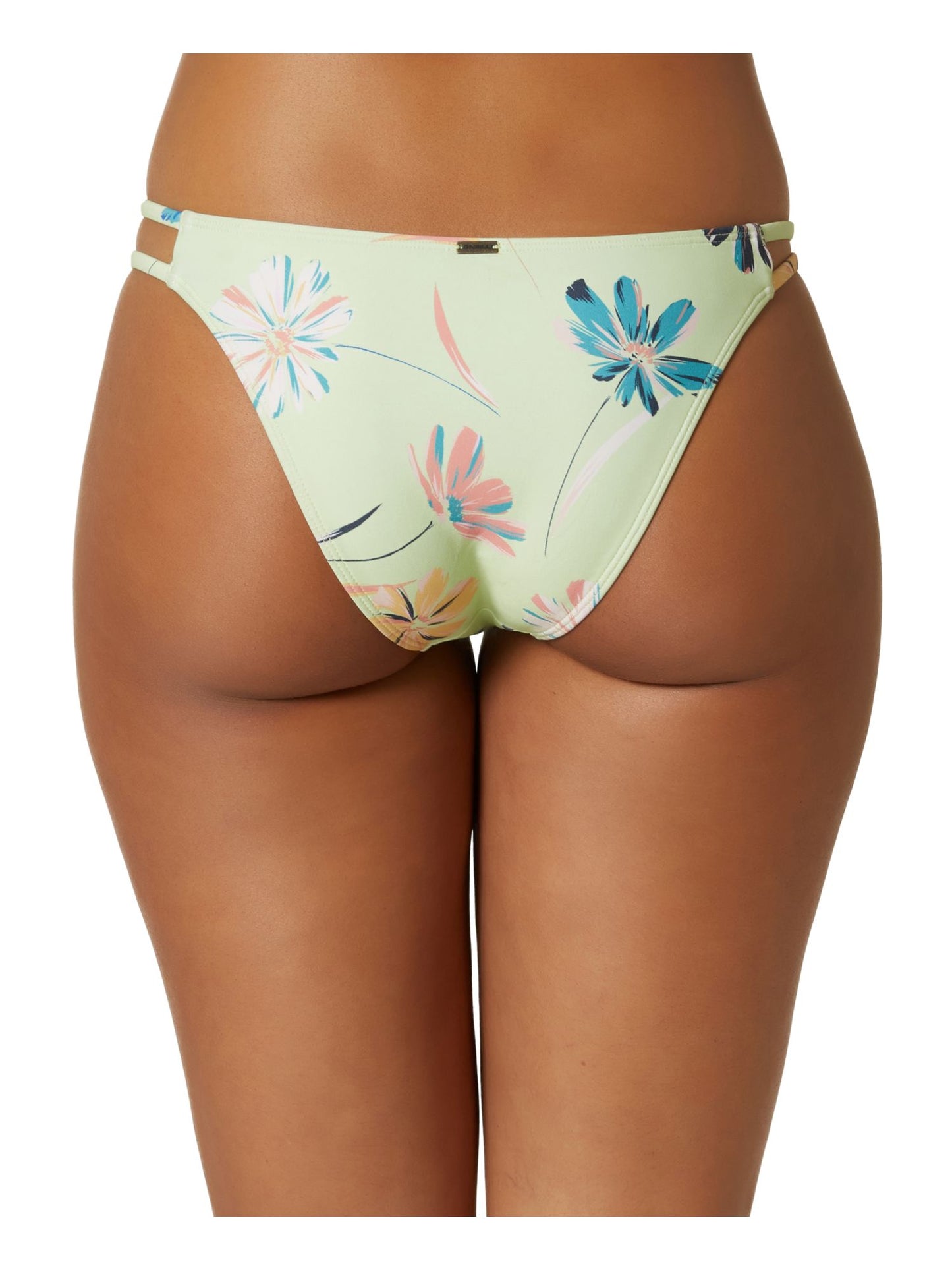O'Neill Women's Floral Stretch Unlined Strappy Cardiff Brook Cheeky Swimsuit Bottom Green Size Medium