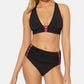 Bleu Women's Stretch Removable Cups Lined Deep V Neck Adjustable Swimsuit Top Black Size 34 D