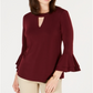 Charter Club Women's Bell Sleeve Keyhole Top Maroon Size X-Large