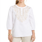 Charter Club Women's Metallic Embroidery Linen Blend Tunic White Size Small