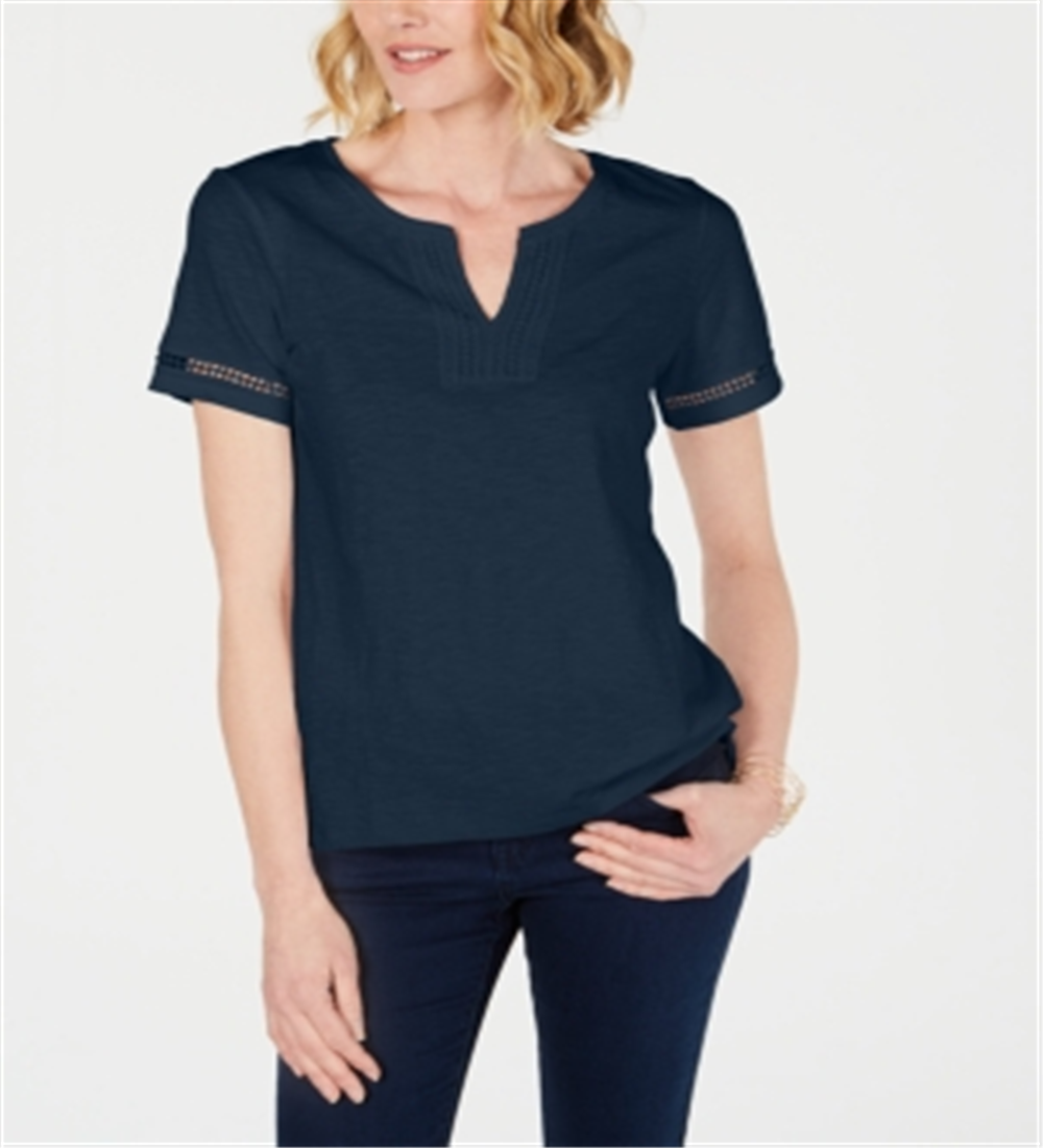 Charter Club Women's Split Neck Cotton Top Blue Size X-Small