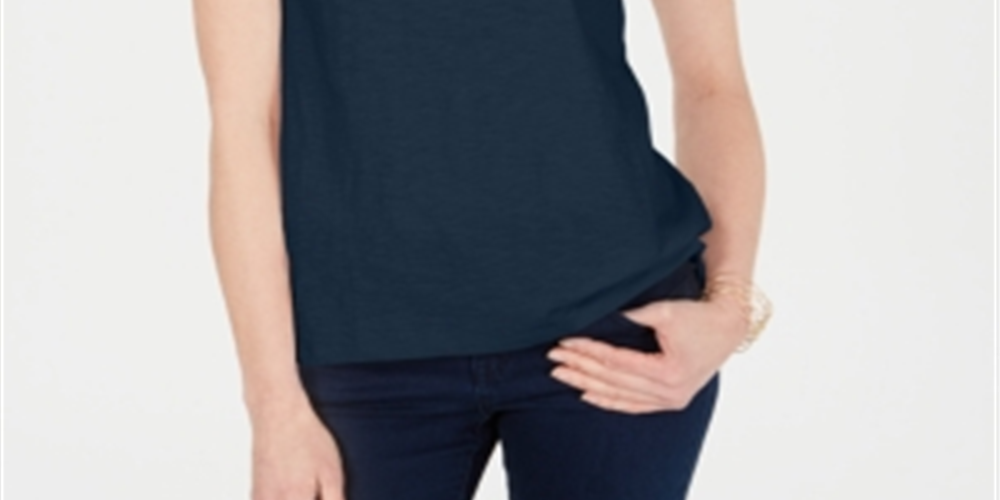 Charter Club Women's Split Neck Cotton Top Blue Size X-Small