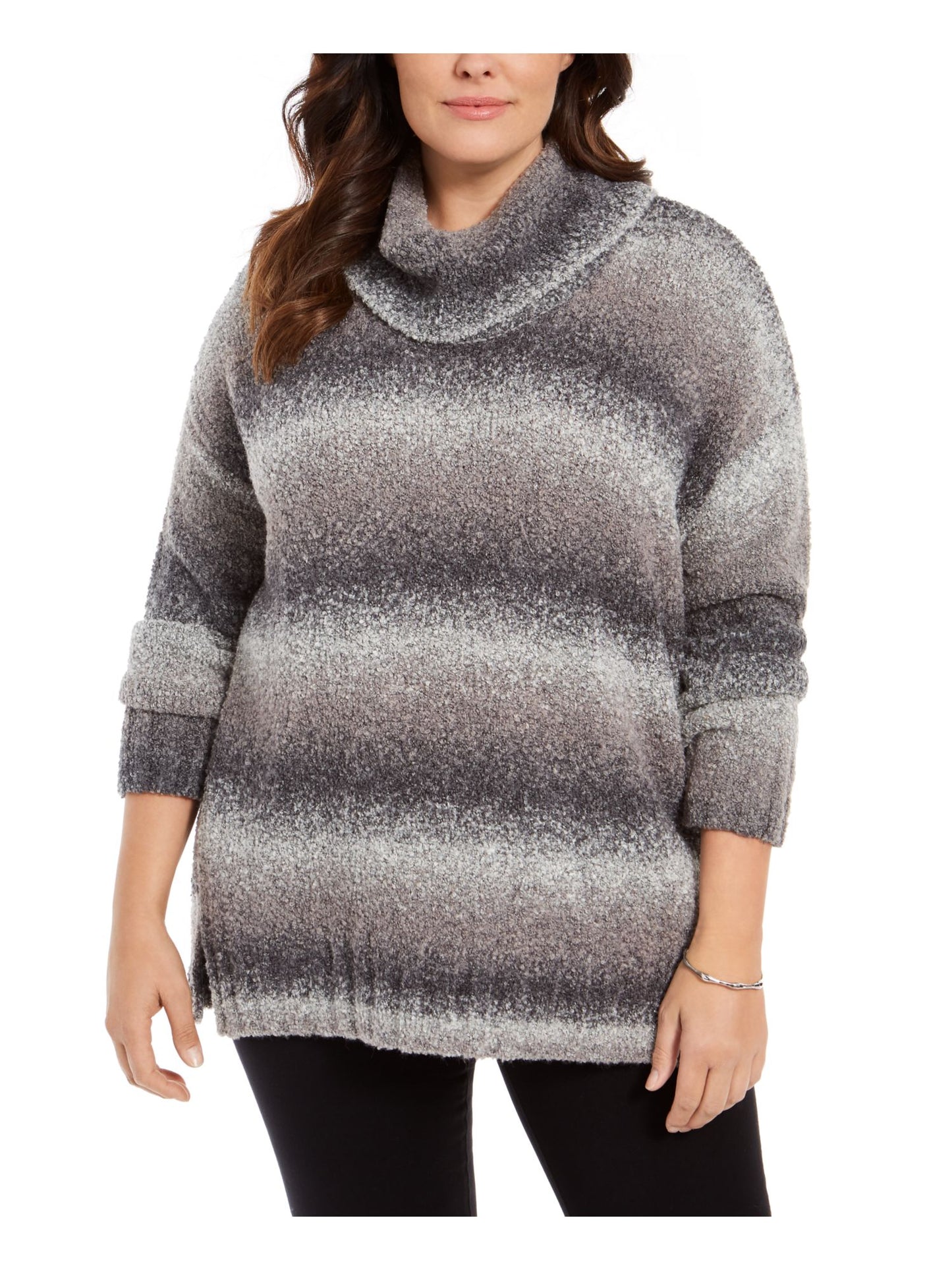 Style & Co.Women's Stretch Textured Ombre Long Sleeve Cowl Neck Sweater Black Size 1X