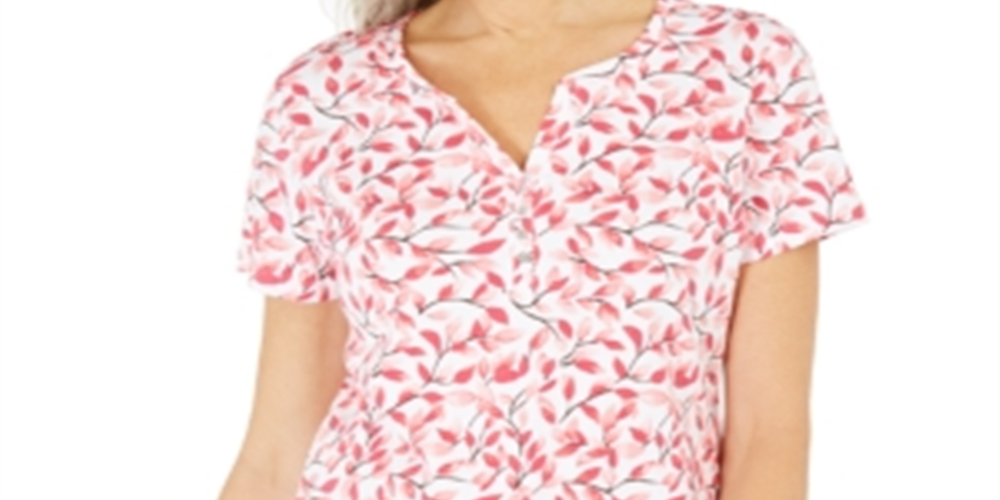 Karen Scott Women's Printed Henley Top Orange Size Small