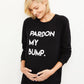 Motherhood Maternity Women's Pardon My Bump Crew Neck Graphic Sweatshirt Black Size X-Small
