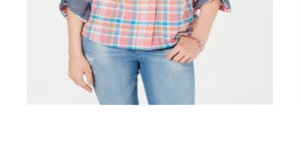 टॉमी हिलफिगर महिलाओं के लिए चेक प्रिंट बटन डाउन शर्ट नारंगी रंग, मीडियम साइज़
