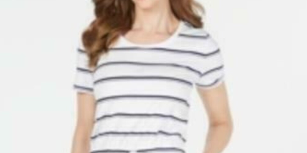 Charter Club Women's Striped Drawstring Dress Blue Size Small