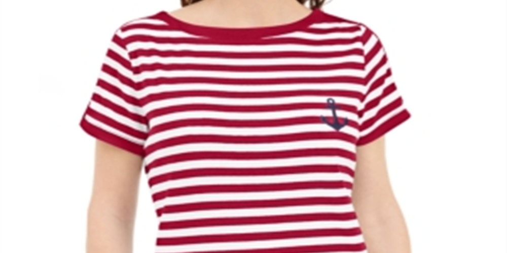 Karen Scott Women's Striped Anchor Top Red Size Large