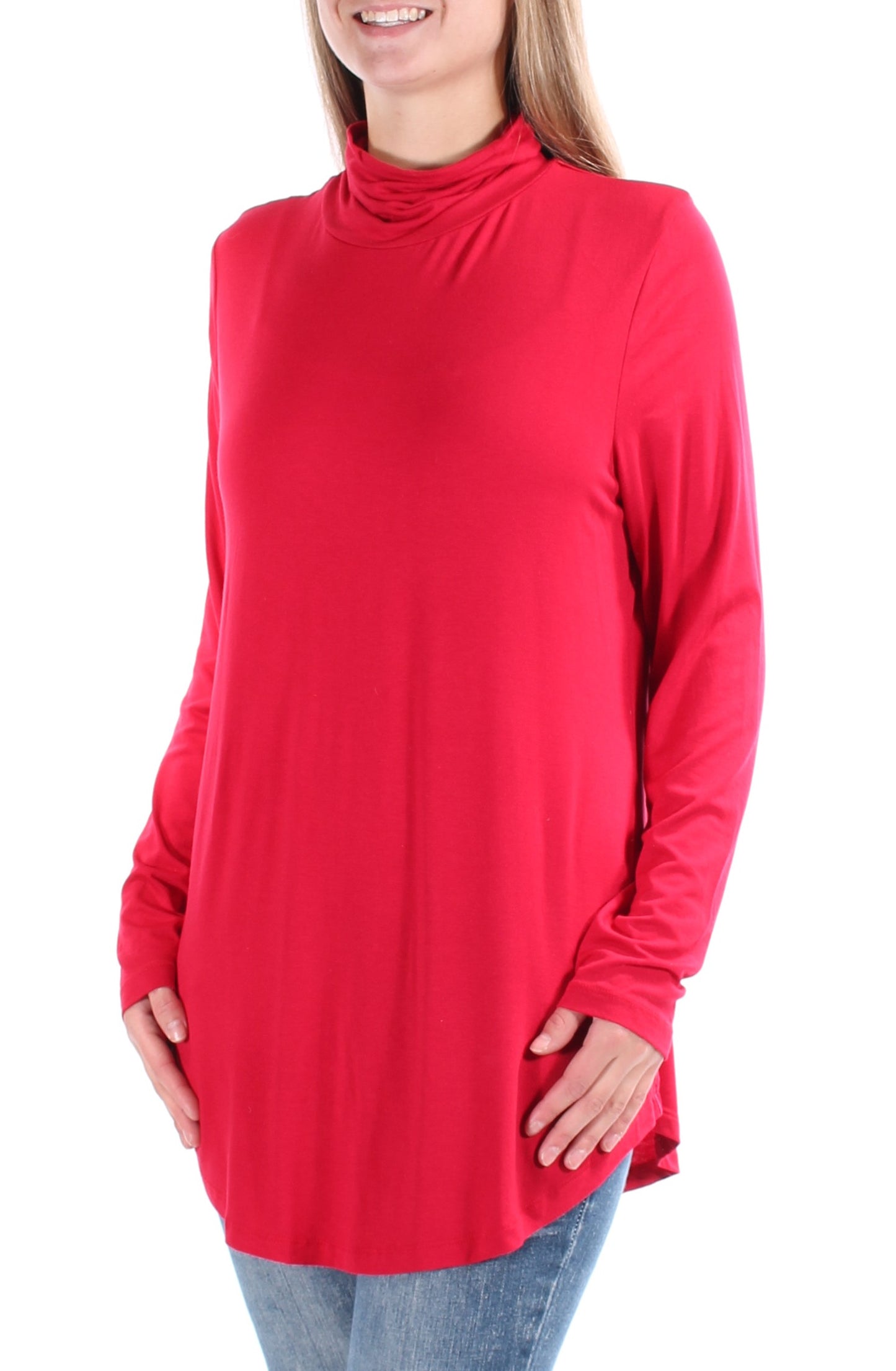 JM Collection Women's Turtleneck Swing Hem Casual Top Red Size Large