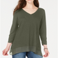 Style & Co Women's Chiffon-Hem Top Green Size Petite