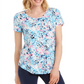 JM Collection Women's Printed Scoop-Neck T-Shirt Blue Size Medium