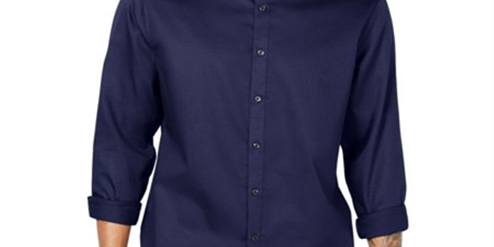 INC International Concepts Men's Velvet Collar Button up Shirt Navy Size Large