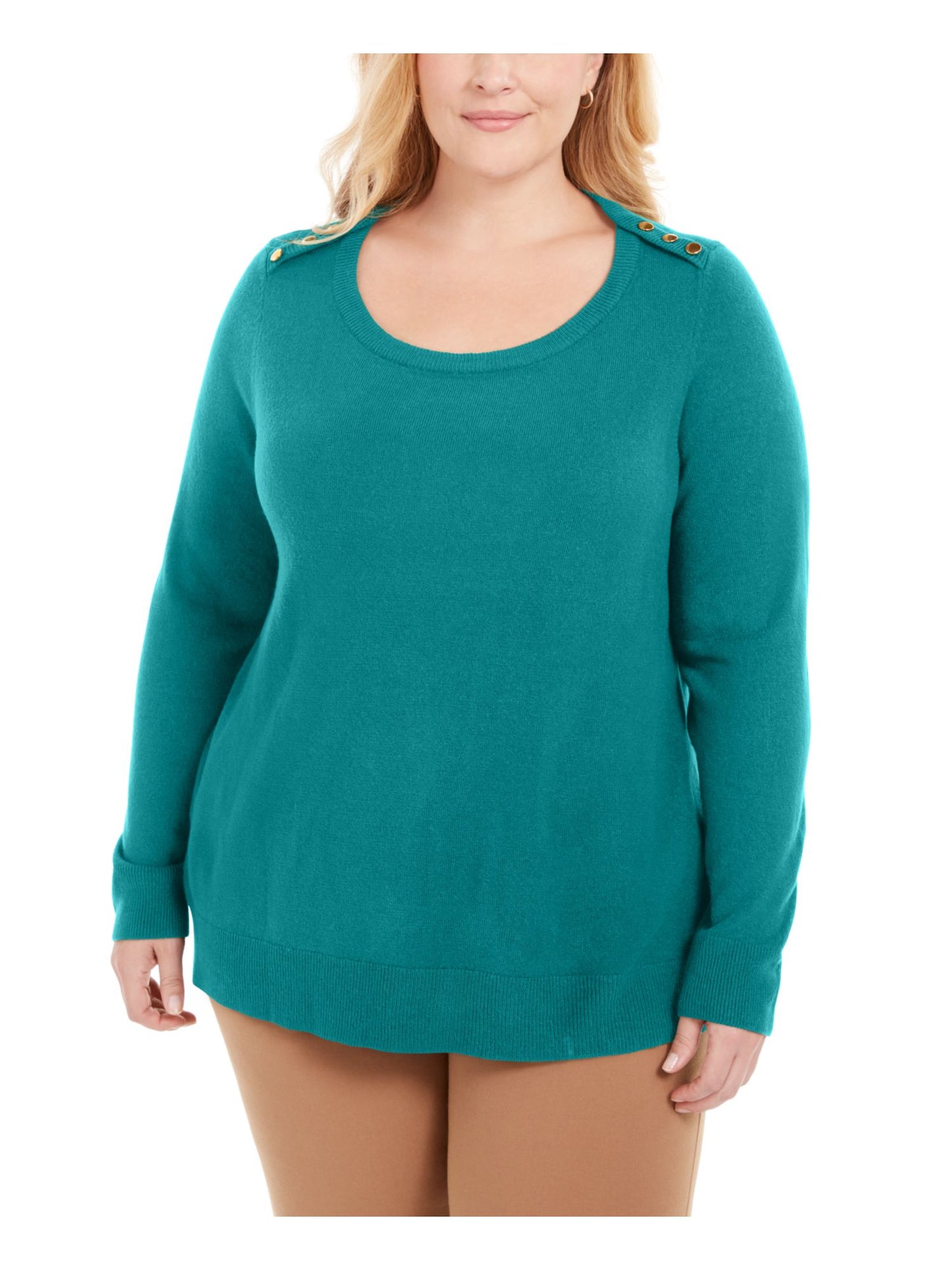Karen Scott Women's Long Sleeve Scoop Neck T-Shirt Top Size Green Size 2X