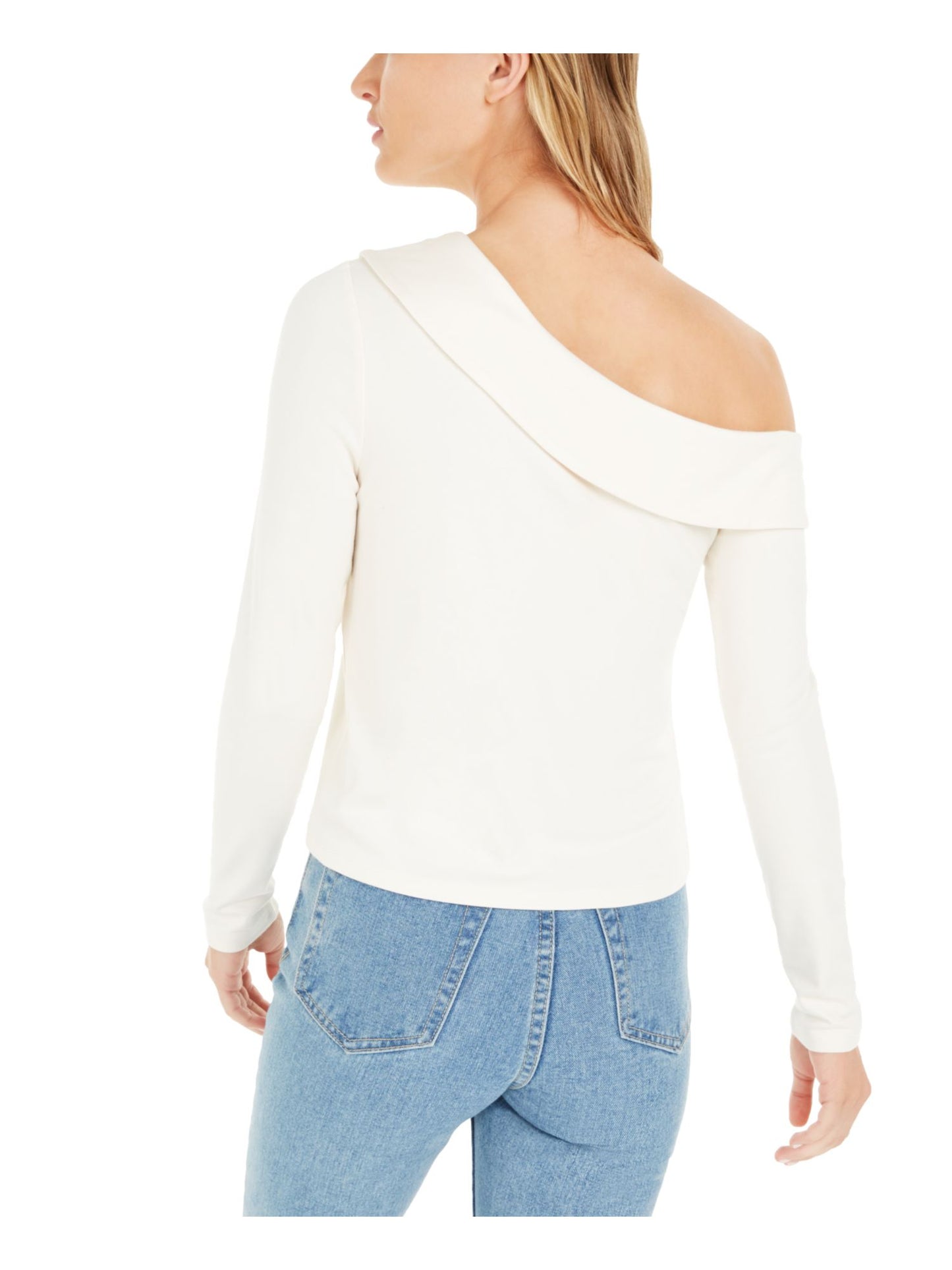 Bar III Women's Long Sleeve Asymmetrical Neckline Top White Size XX-Large