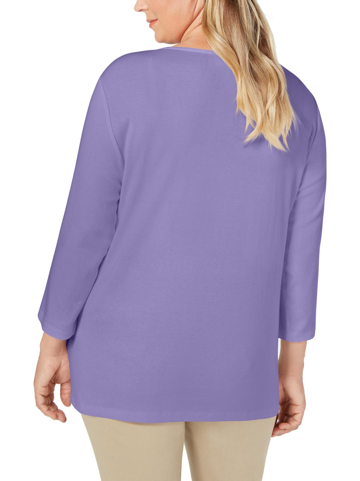 Karen Scott Women's Plus Blouse Cotton Crochet Purple Size 0X