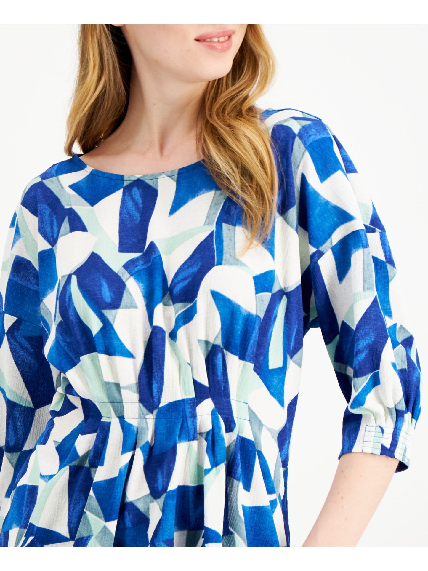 Alfani Women's Printed Cinched Top Blue Size Large