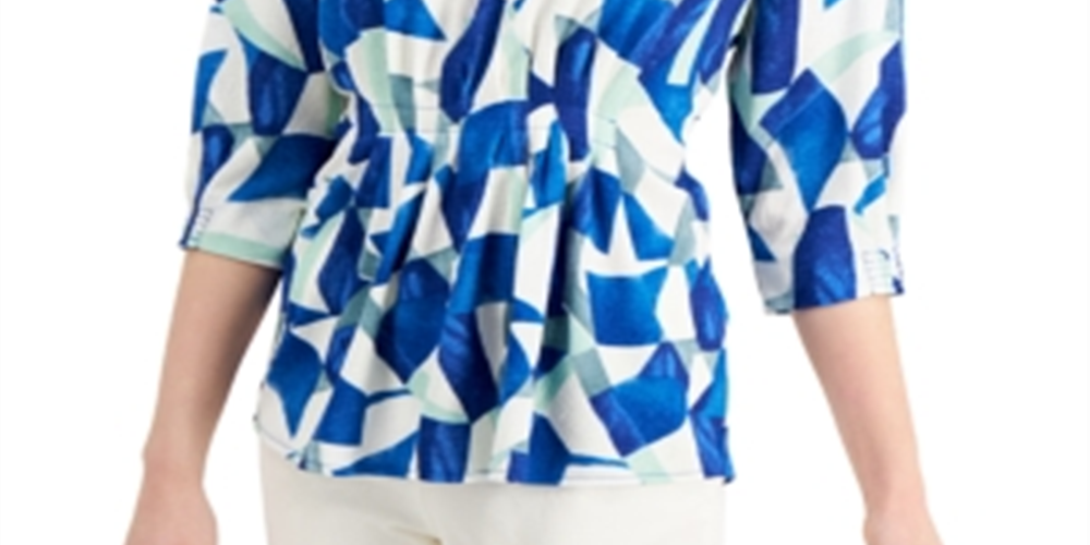 Alfani Women's Printed Cinched Top Blue Size Large
