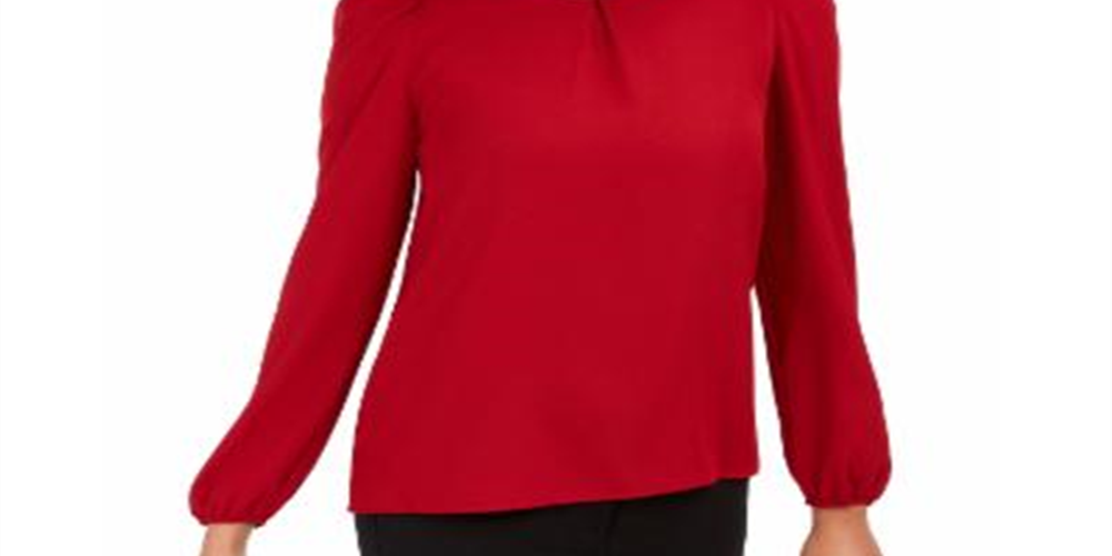 Anne Klein Women's Long Sleeve Shirred Blouse Red Size XX-Small