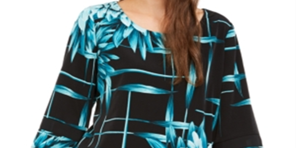 Alfani Women's Printed V Hem Top Blue Size X-Large