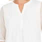 Charter Club Women's Sheer Sleeve Pintuck Top White Size Petite L