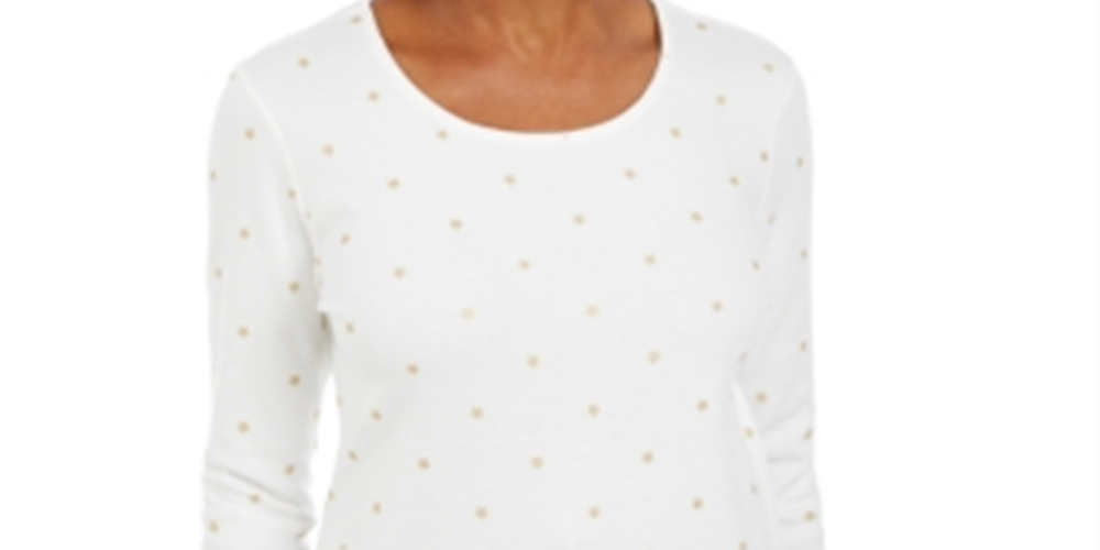 Karen Scott Women's Glitter Star Print Shirt White Size Petite L