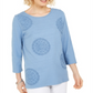 Charter Club Women's 3/4 Sleeve Printed Top Blue Size Medium