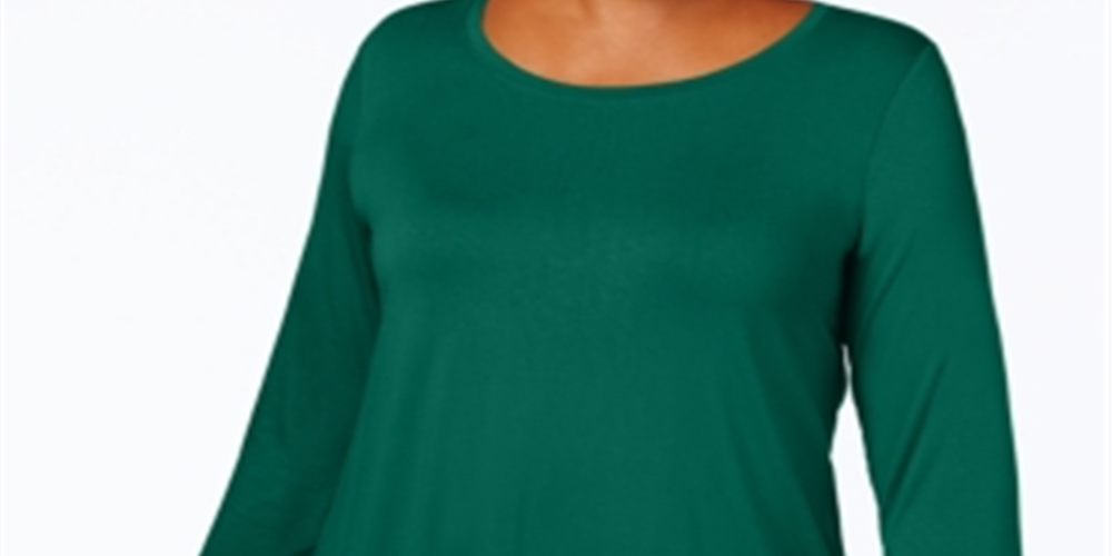 JM Collection Women's Scoopneck Top Green Size 1X