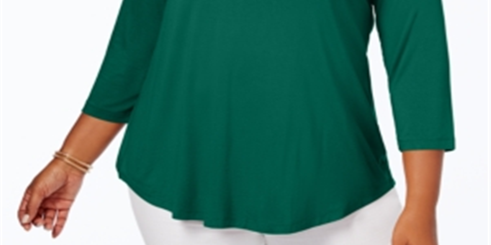 JM Collection Women's Scoopneck Top Green Size 1X