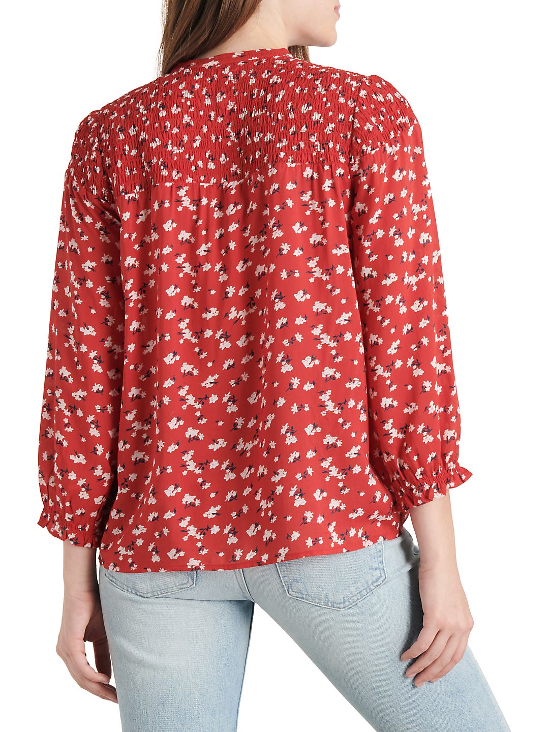 Lucky Brand Women's Floral Smocked Blouse Red Size Small