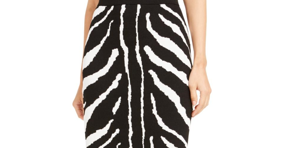 Bar III Women's Zebra Print Sweater Pencil Skirt Black Size Medium