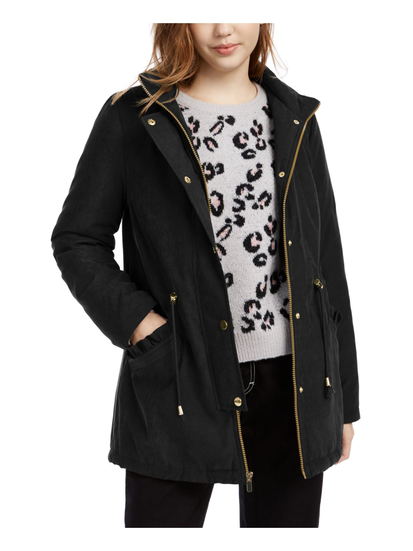 celebrity pink Women's Faux Fur Hood Parka Winter Jacket Coat Junior Black Size Large