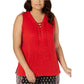 INC International Concepts Women's Lace up Sheer Tank Top Red Size Petite S