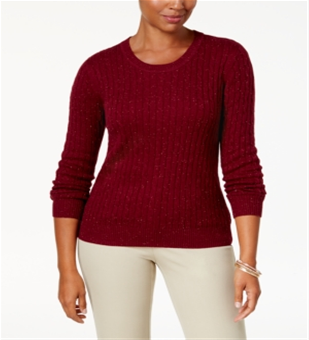 Karen Scott Women's Cable Knit Scoop Neck Sweater Burgundy Size Petite L