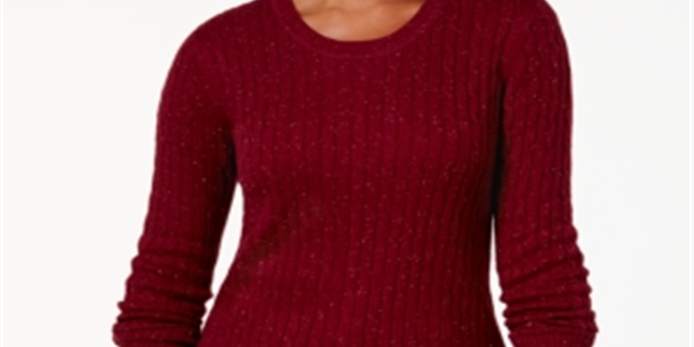Karen Scott Women's Cable Knit Scoop Neck Sweater Burgundy Size Petite L