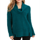 Style & Co Women's Cowl Neck Vented Hem Sweater Green Size Petite