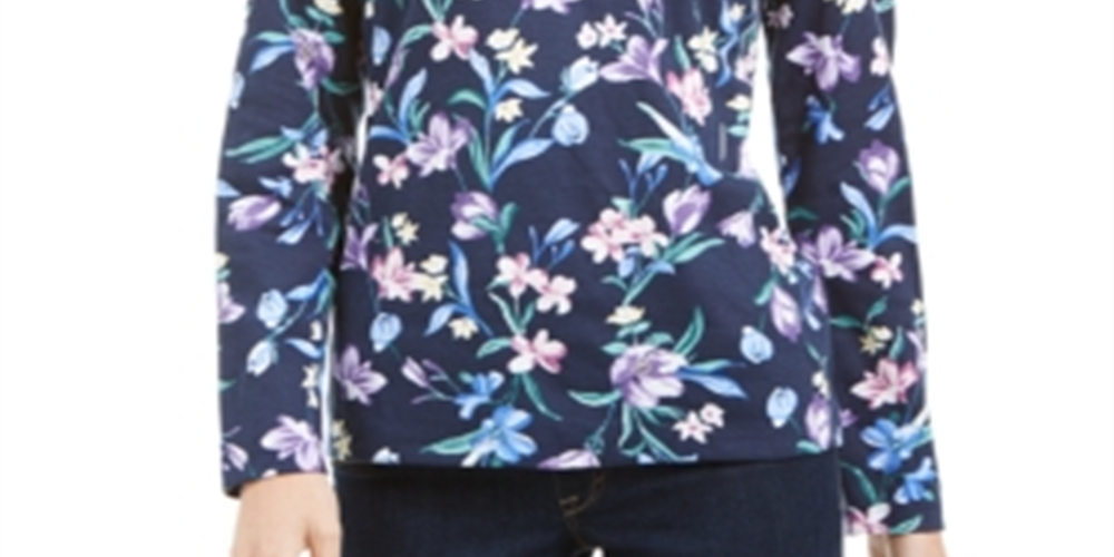 Karen Scott Women's Floral Print Henley Top Blue Size X-Small