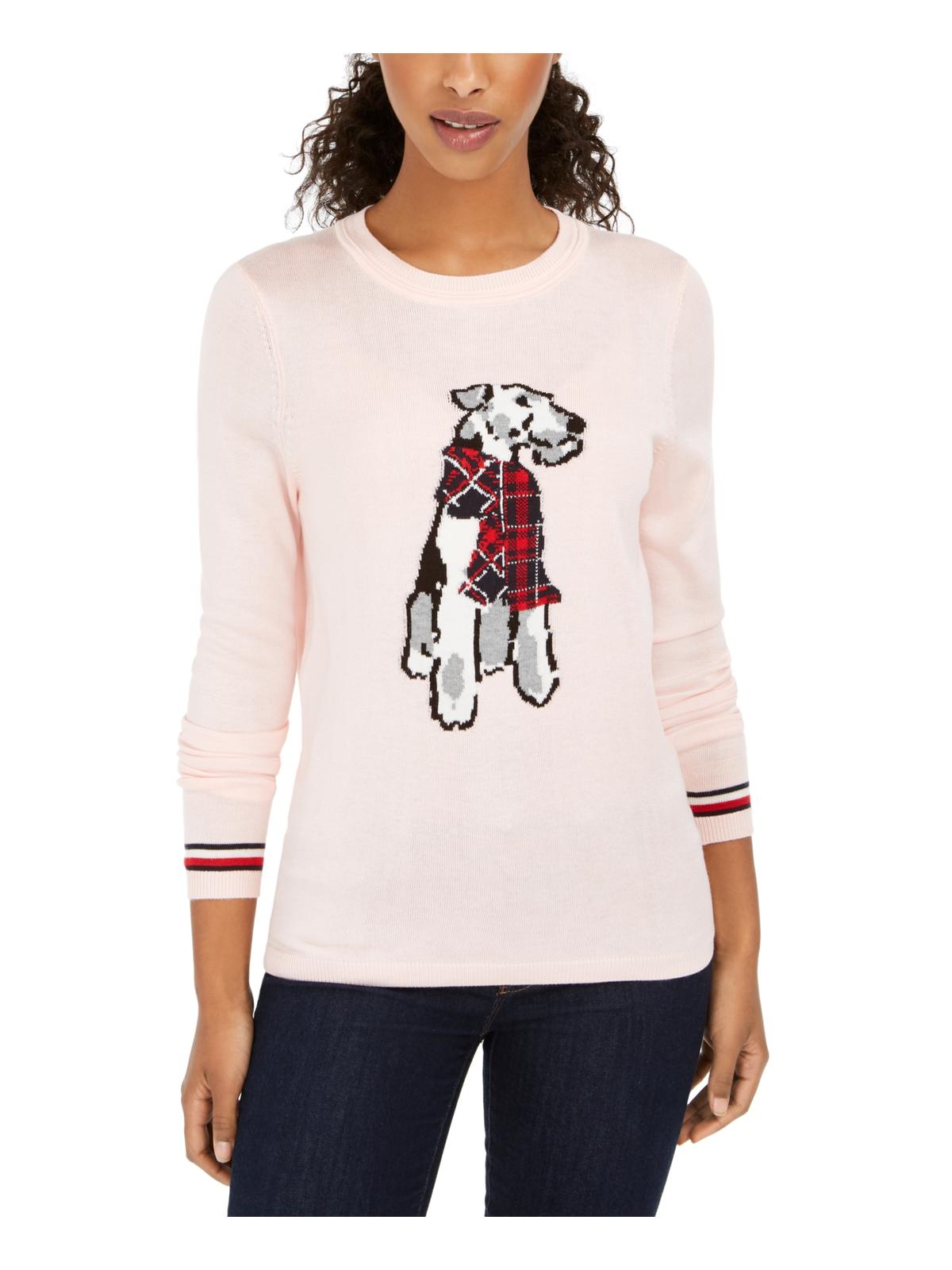 Tommy Hilfiger Women's Long Sleeve Terrier Print Pullover Sweater Pink Size Large