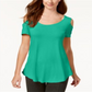 JM Collection Women's Cold Shoulder Swing T-ShirtGreen Size Small