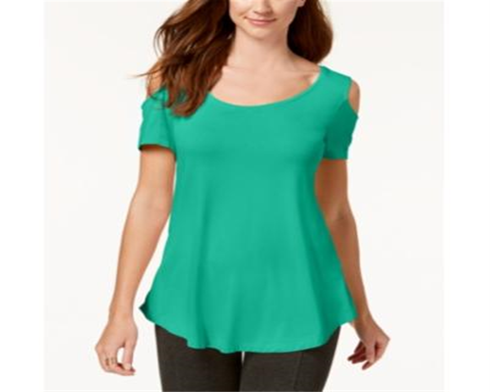 JM Collection Women's Cold Shoulder Swing T-ShirtGreen Size Small