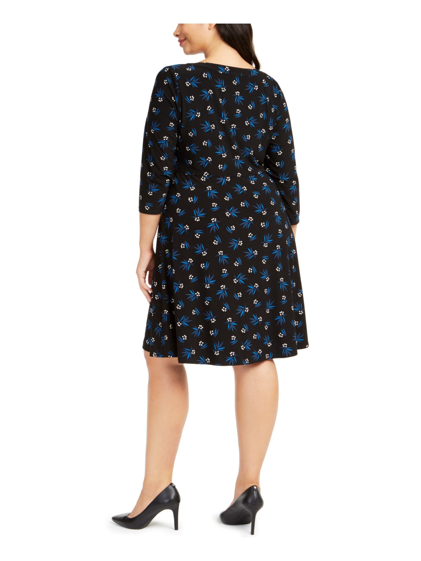 Anne Klein Women's 3/4 Sleeve Knee Length Fit Flare Dress Black Size 1X