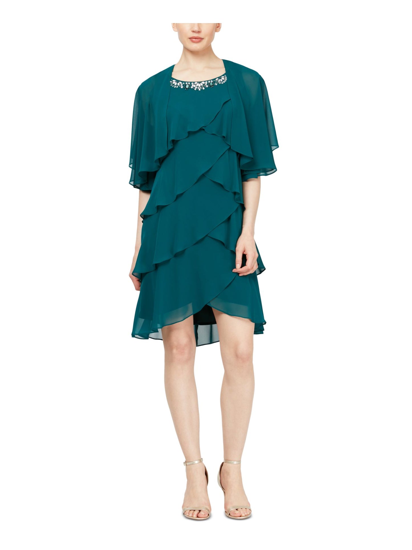 Slny Women's Teal Short Sleeve Open Cardigan Top Blue Size 8