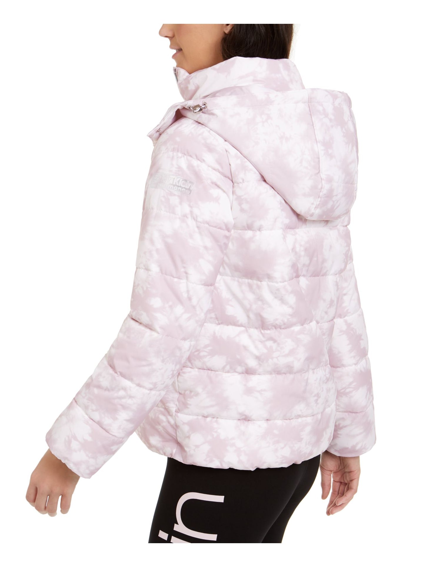 Calvin Klein Women's Zippered Printed Puffer Jacket White-LiLac Size Medium