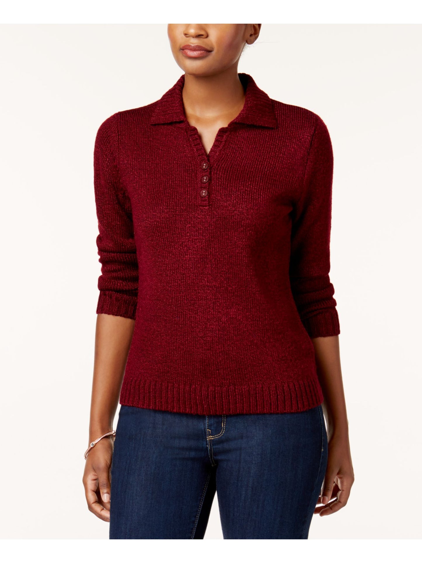 Karen Scott Women's Collared Sweater Red Size Medium