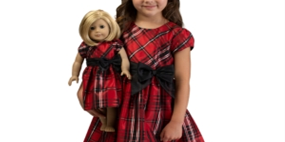 Bonnie Toddler Girl's 2 Pc Plaid Bow Dress & Doll Dress Set Red Size 2T