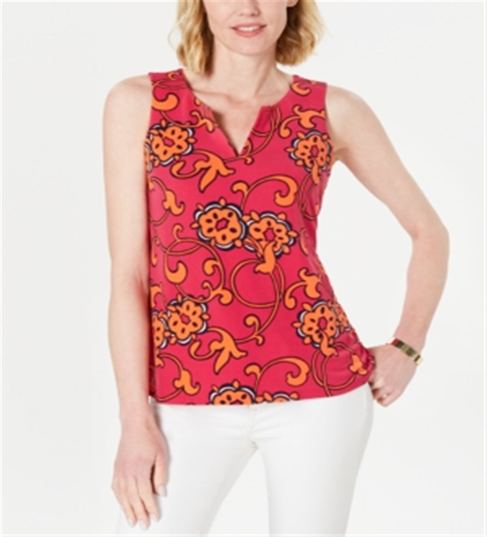 Charter Club Women's Printed Sleeveless Top Pink Size Small